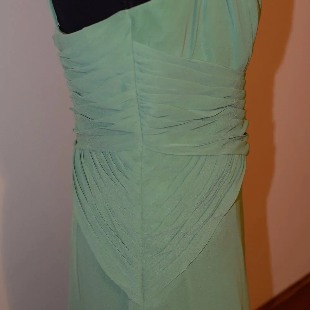David's Bridal Moss Green One Shoulder Formal Chiffon Dress Bridesmaid Wedding 6 - Picture 6 of 12